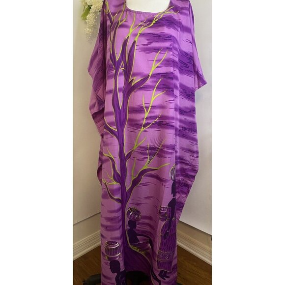 Vtg Metropolitan Purple African OS House Dress Kaftan V Neck Mrs. Roper Muumuu - Picture 8 of 16